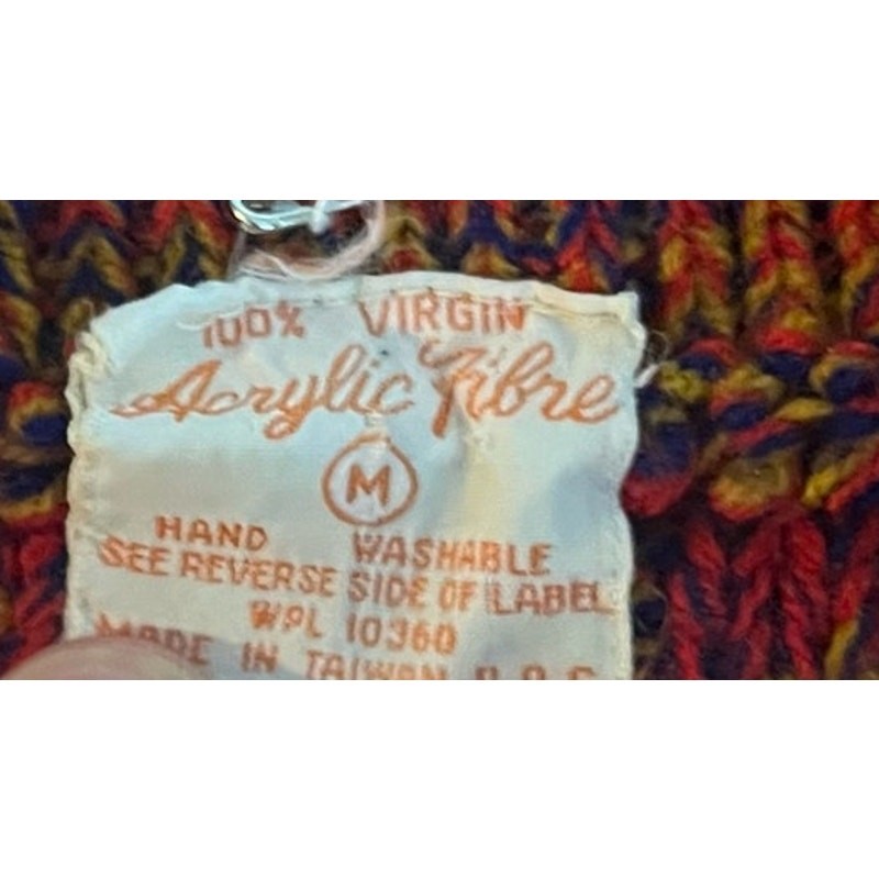 VTG 1970's 100% Virgin Acrylic Fibre Cardigan Sweater Red/Orange/Blue-M gallery