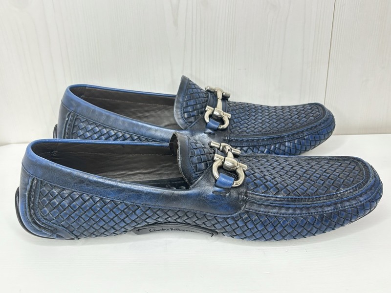 Ferragamo Parigi Dark Blue Gancini Bit Leather Driver/Loafer, 11D, No Insoles gallery