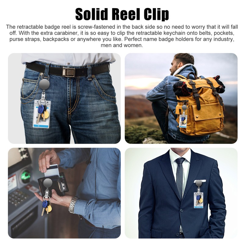 2 Pack Heavy Duty Retractable Badge Reel ID Card Holder With Belt Clip Key Ring gallery