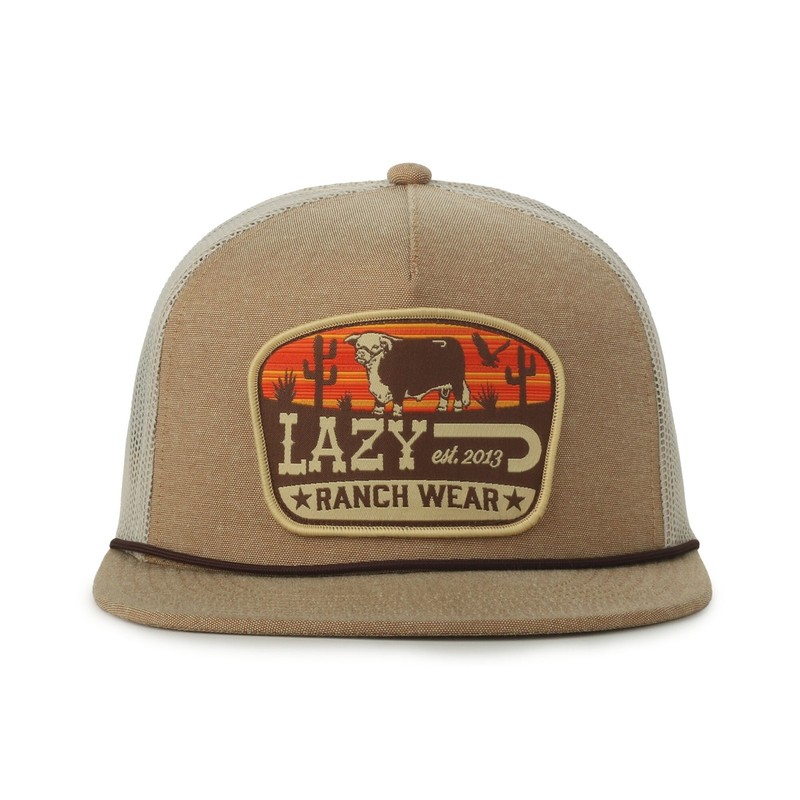 Lazy J Khaki Western Trucker Hat Mesh Back Mid Profile Snapback, One Size