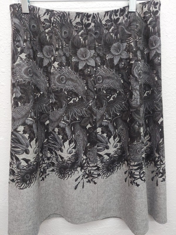 Talbots Wool Skirt Womens 6 Gray Black Floral Peacock Feather A Line Lined Zip gallery