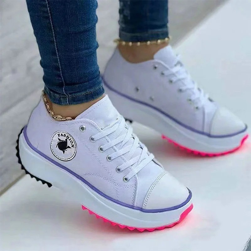 Women’s Patterned Canvas Sneakers Lace Up Casual Shoes Flat 2025 Fashion