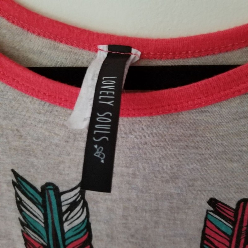 Wild & Gypsy Lovely Soul Gray Pink 3/4 Sleeve Baseball Tee Shirt Arrows Size M gallery