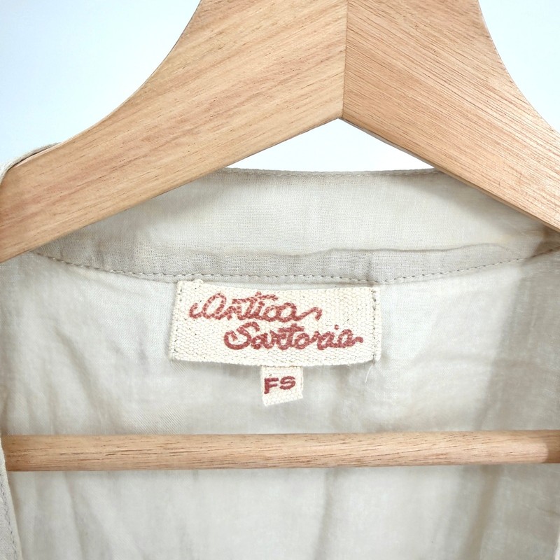 Antica Sartoria Beige Teal 100% Cotton Embroidered Lace Tunic Top gallery