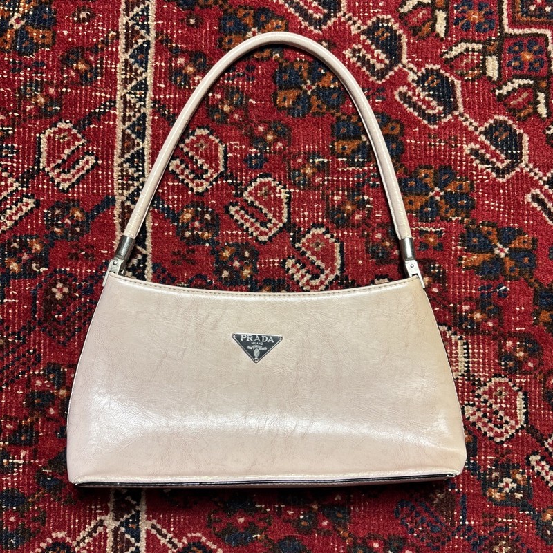 PRADA White Pink Shoulder Bag with Zip, Inner Pockets
