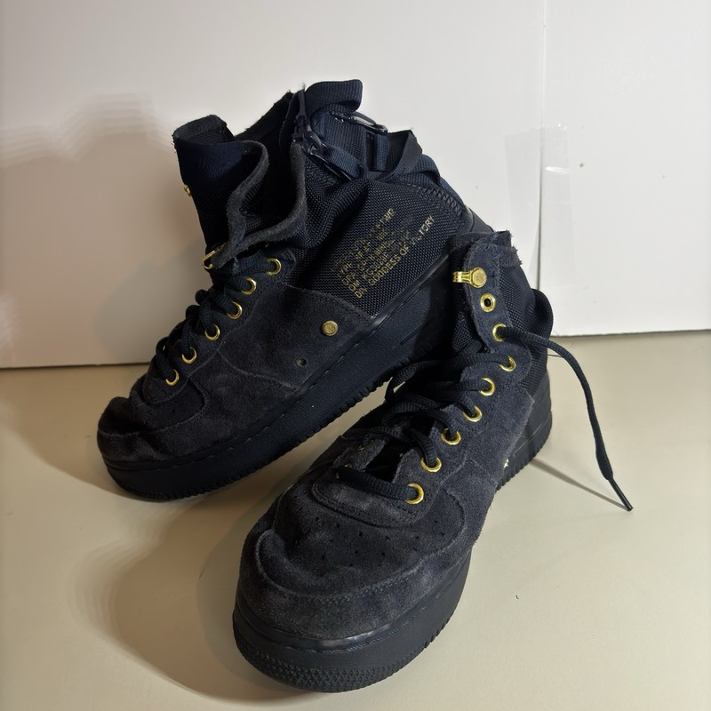NIKE SF Air Force 1 Shoes Mens 10 Mid Obsidian Navy Blue Metallic Gold 917753400
