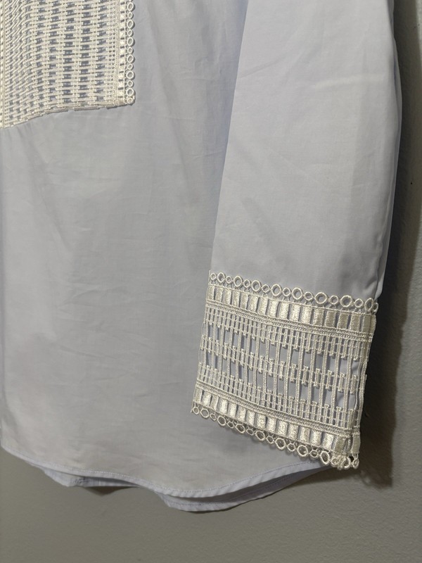 Sandro Paris Lace Accent Blouse Top size 1 (S - US4) Long Sleeve Off-White/Ivory gallery