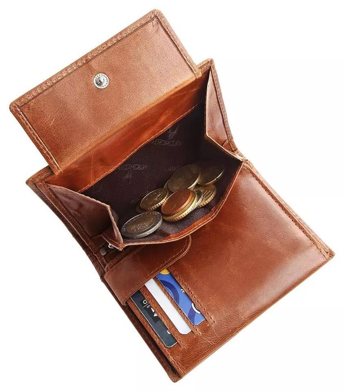 RFID Blocking Tan Crunch Genuine Leather Men's Bifold Wallet 2 Center Flap New gallery