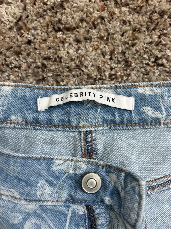 Celebrity Pink Juniors Bootcut Jeans Light Wash Floral Stretch Blue/White gallery