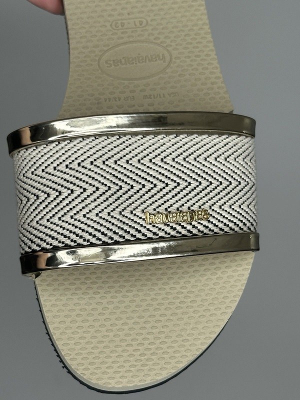 Havaianas Women’s Sand Grey Gold Slides Sz 11/12W Euro 41-42 NWT