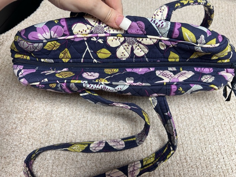 Vera Bradley Navy Floral Shoulder Bag Purse Zip Closure Bag Charm Inner Pockets gallery