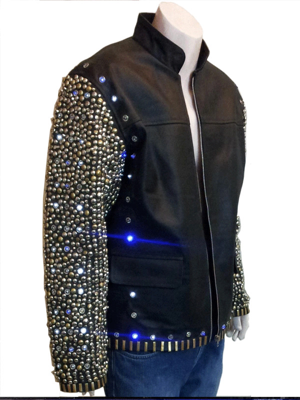 Handmade WWE Chris Jericho Studded Black Leather Light-Up Jacket For Men Women gallery