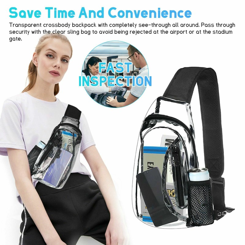 Clear Zip Sling Bag Transparent Stadium Shoulder Crossbody Adjustable Backpack gallery