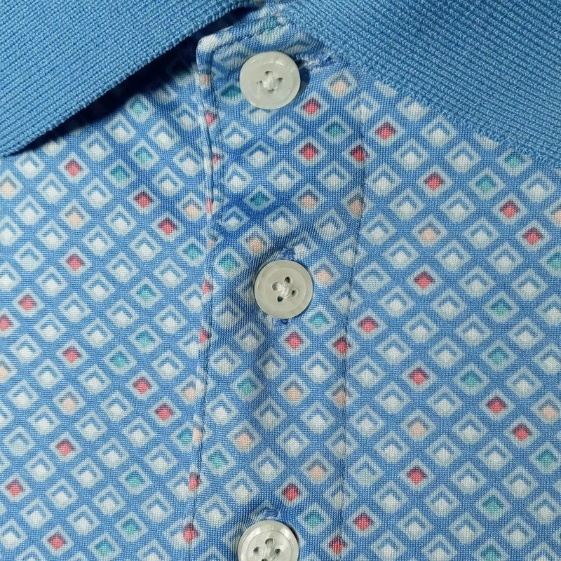 NWT Kenneth Cole Golf Polo XL Baltic Blue Diamonds Squares Shirt Top MSRP $69