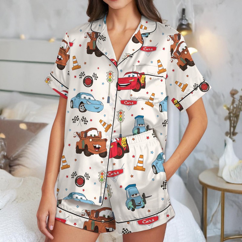 Pixar Cars Lightning McQueen & Friends Christmas Gift Satin Pajamas Set