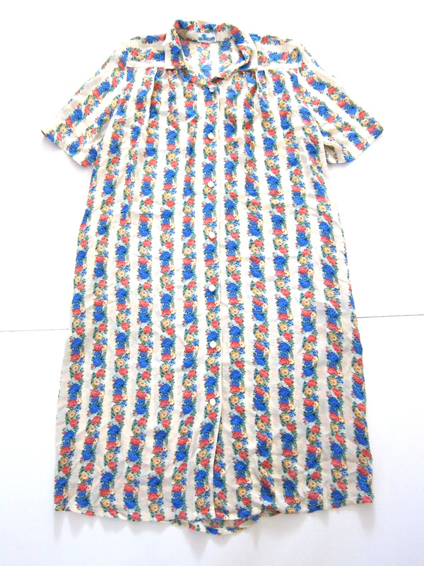 Wellworth Ivory Pink Blue Floral Short Sleeve Button Down Long Maxi Dress M-L