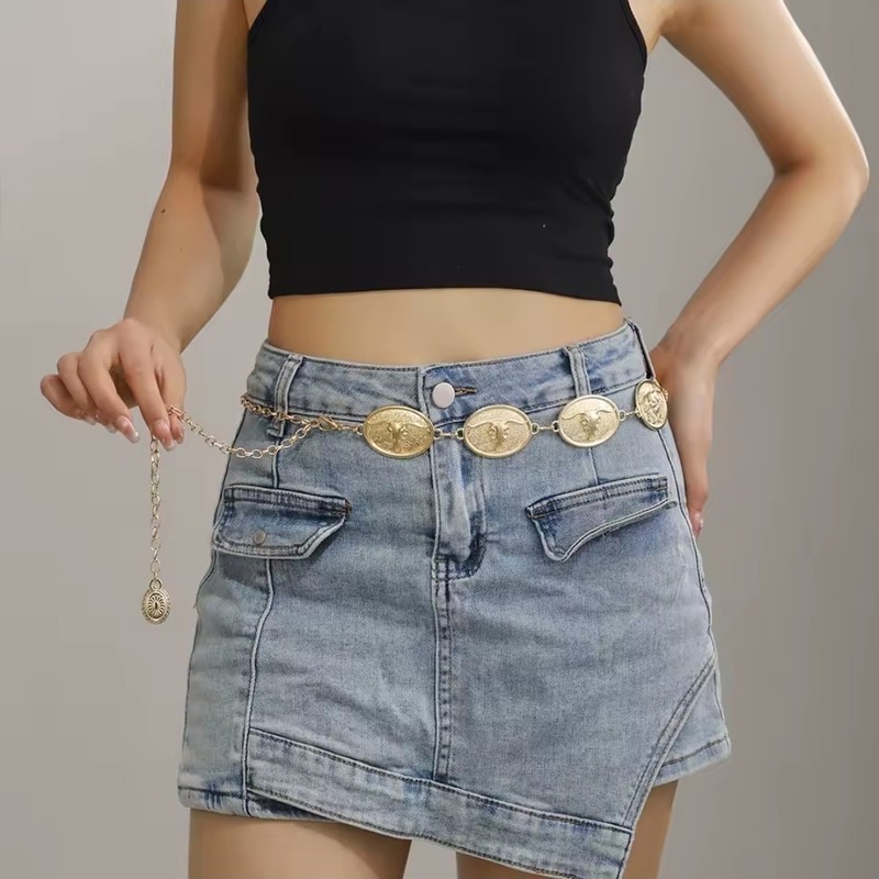 Boho Western Cowboy Chain Belt – Vintage Cowboy Style Adjustable Waist Jewelry