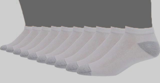 Hanes Men’s White 10 Pair Cotton Cushioned Pack Logo Low Cut Socks Shoe 6-12