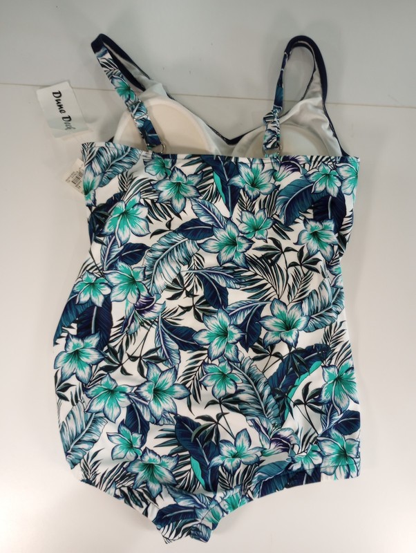 Dune Deck Swimsuit Womens 14 One Piece Blue Black White Floral Padded Cups NWT gallery