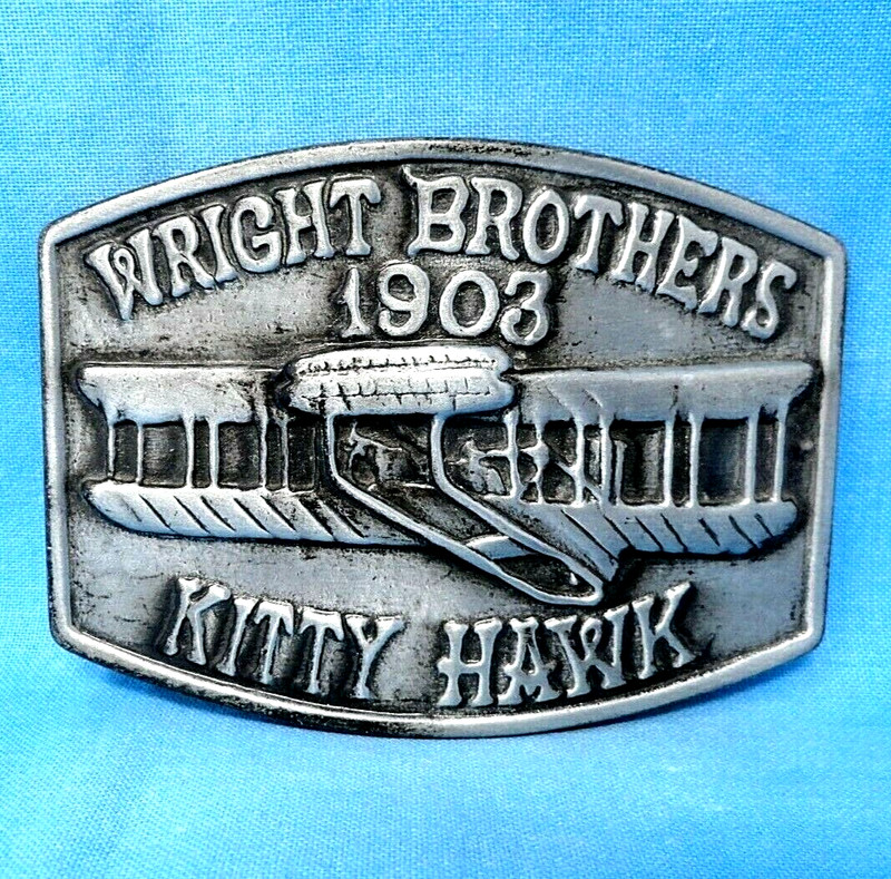 Wright Brothers Kitty Hawk 1903 Belt Buckle 1st Flight Airplane Vtg 70s .MMR337