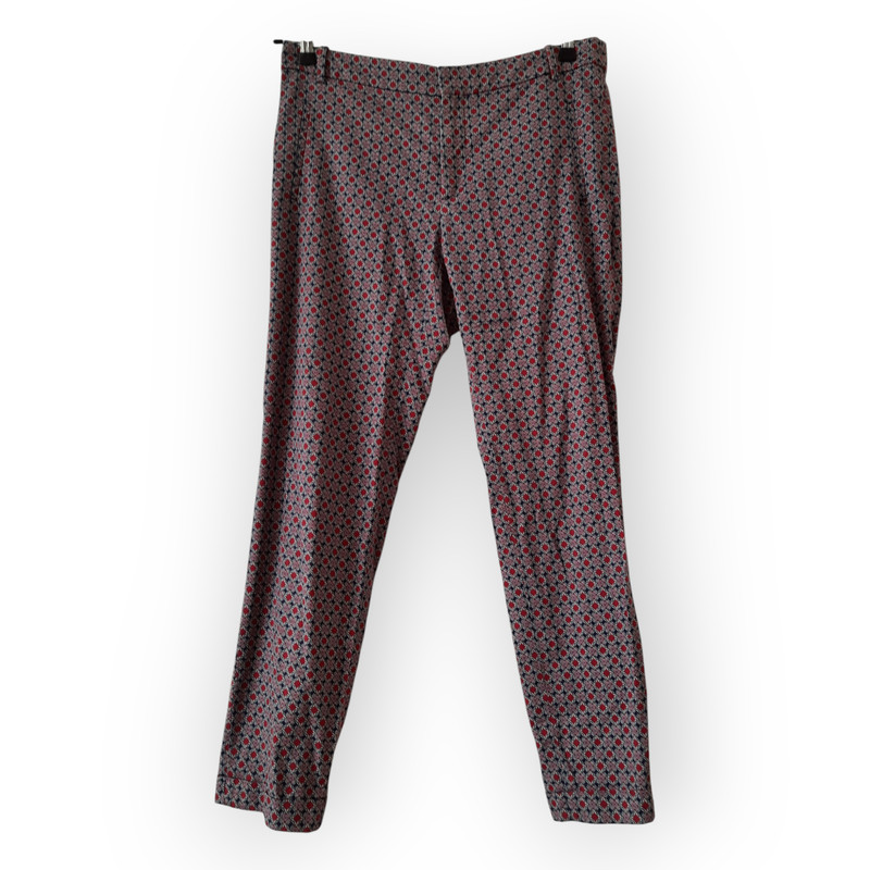 Womens Zara Basic Patterned Trousers Red Mix UK 12 EU 40 Cotton Casual