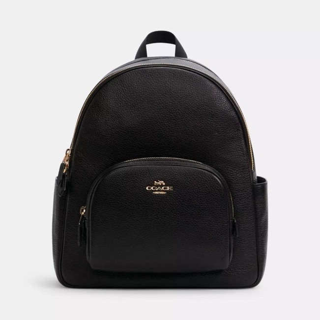 Coach Black Pebbled Zip Backpack Gold Hardware, Pockets, Bag Charm