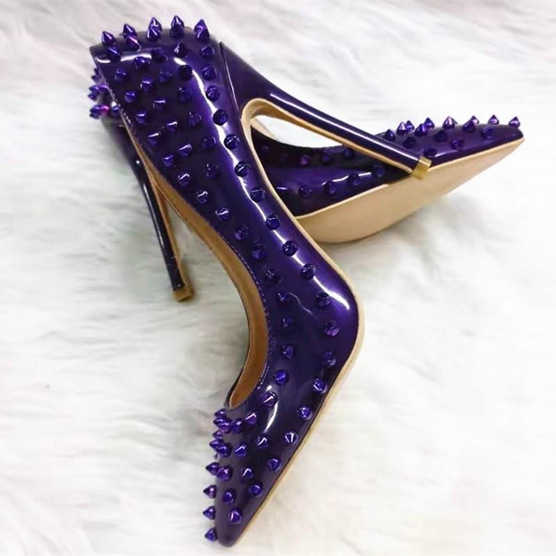 Women's Studded Rivets Pointed Toe High Heel Pumps Nightclub Party Western Shoes gallery