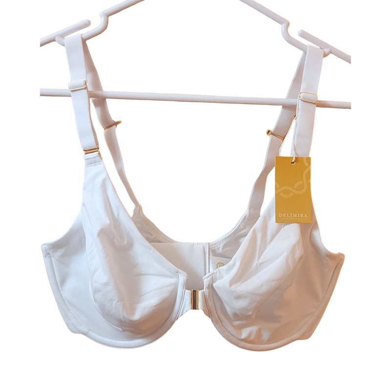 DELIMIRA White Front Closure Underwire Bra Racerback Convertible Back New…