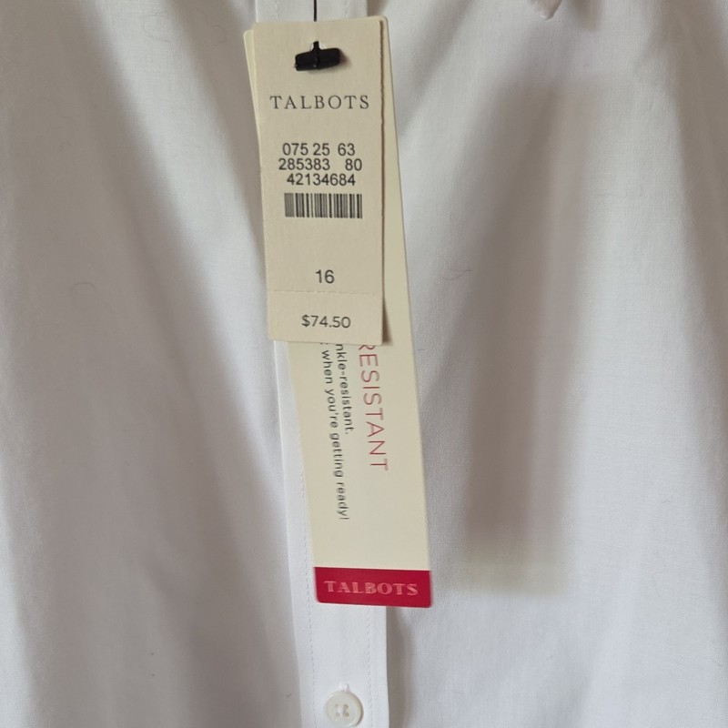 Talbots Women's 16 White Wardrobe Staple Cotton Collared Button-Up NWT Office gallery