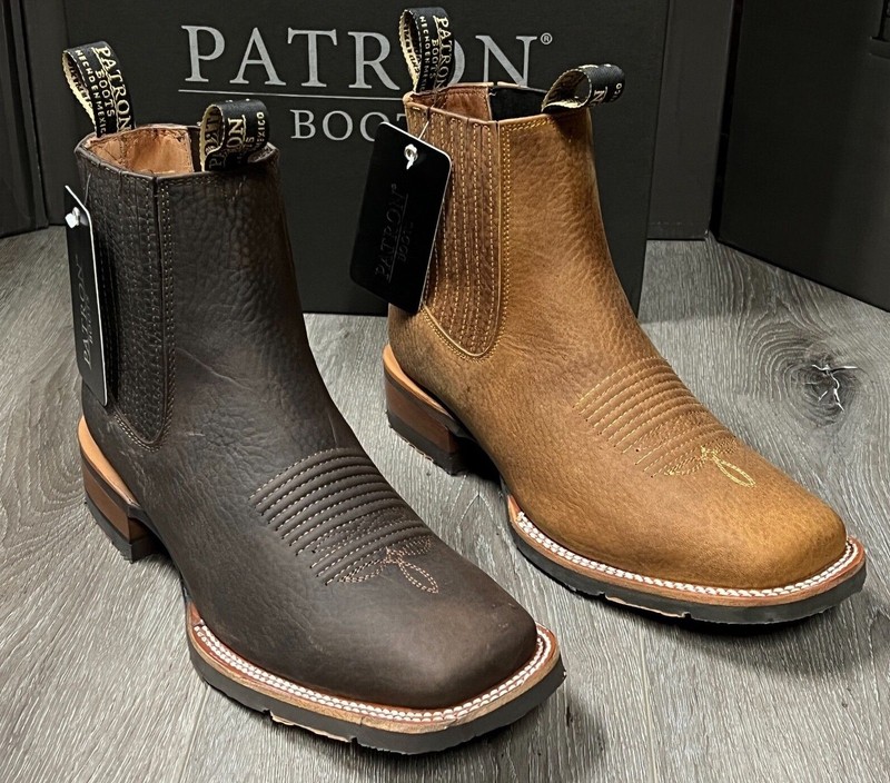 MEN’S PATRON BOTIN WESTERN ANKLE HALF BOOT RHINO LEATHER SQUARE TOE RUBBER SOLE
