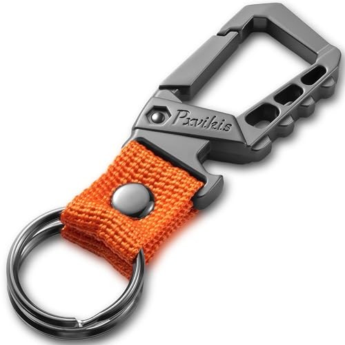 Metal heavy duty key chain carabiner clip bottle opener wrist lanyard Orange