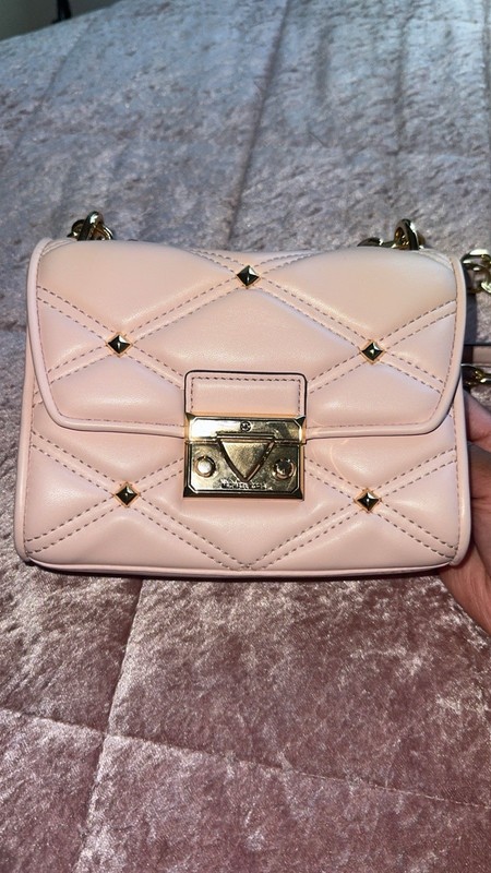 Michael Kors Blush Quilted Studded Small Crossbody Chain Strap Gold Hardware