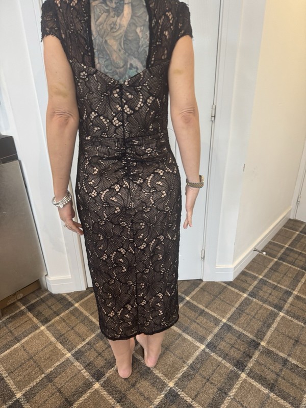 LIPSY SIZE 16 DRESS BLACK & NUDE HIGH NECK BODYCON TIGHT FIT NEW WITH TAGS gallery