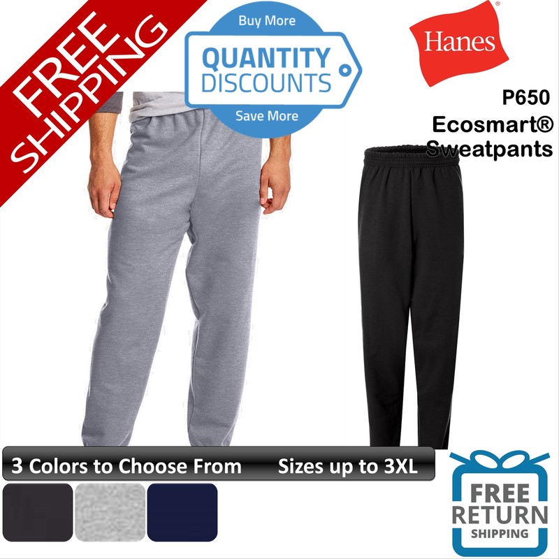 🔥 Hanes Men Ecosmart Blend Sweatpants Drawcord Classic Fit Up To 3XL P650