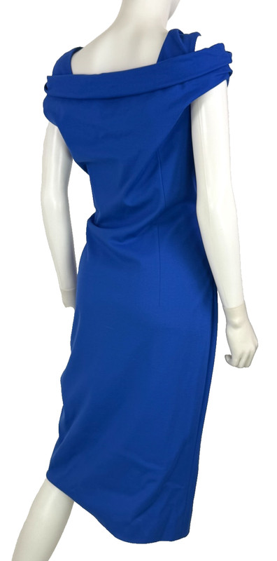 $1K Escada New Blue Stretch Dress 12 US 48 IT 42 D L Lined Cold Shoulder Zip gallery