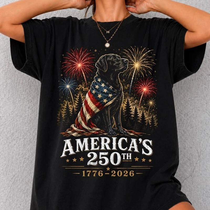 Patriotic 1776-2026 USA Dog T-Shirt Mens Womens Vintage Graphic Tee