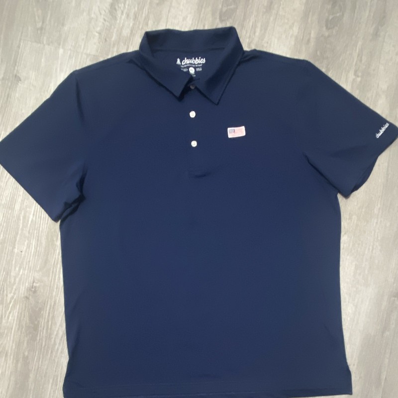 Chubbies The Weekend Has Arrived Men’s XL Blue Stretch Polo USA Flag Patch