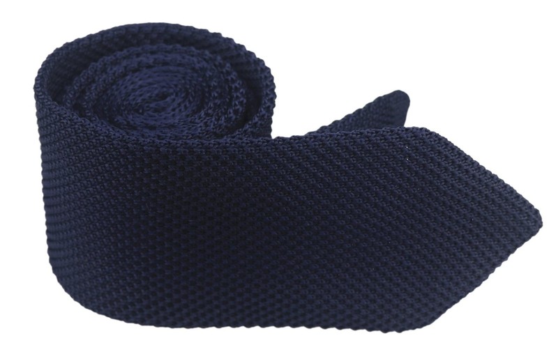 Pointed Knit Ties for Men Pure Color 2.76" Skinny Neck Tie One Size Navy Blu gallery