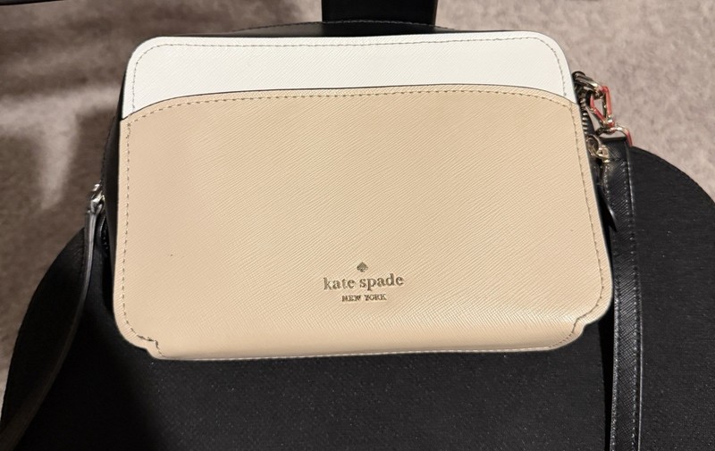 kate spade new york Colorblock Black Beige White Zip Small Crossbody, Strap