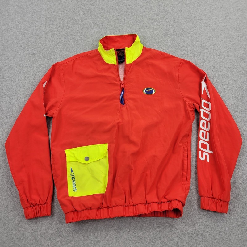 Speedo Forever 21 1/4 Zip Pullover Mens Small Orange Performance Graphic Retro