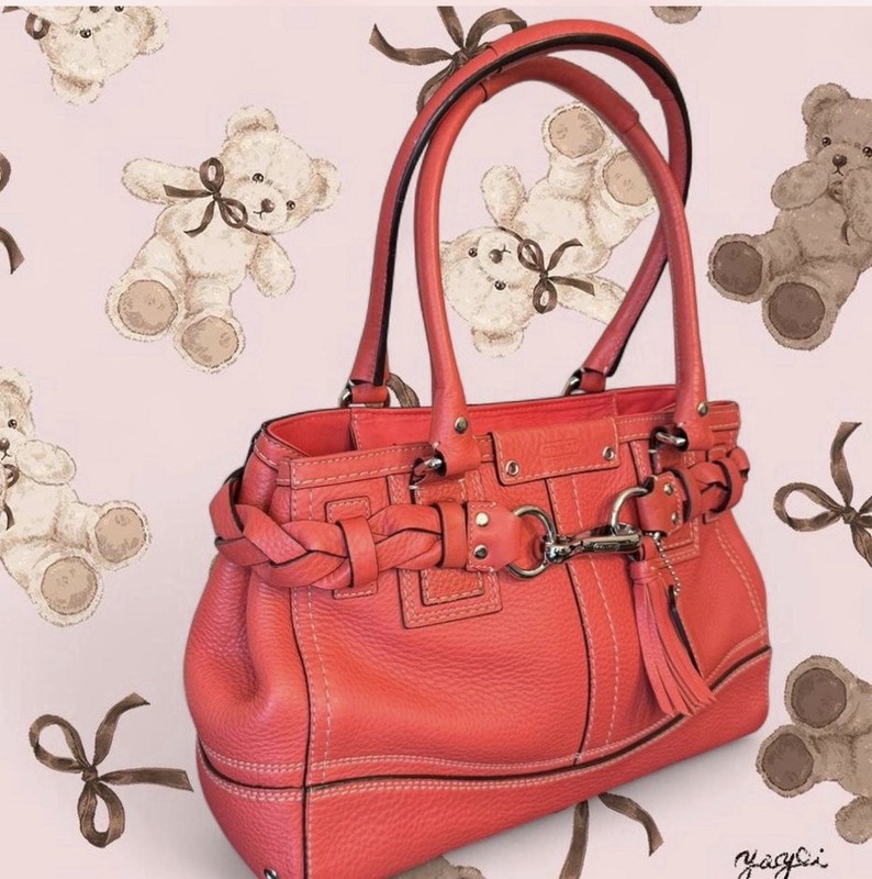 Coach Hampton Boston Shoulder Purse Bag K0872-F13084 Leather Handbag Coral Red gallery