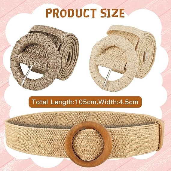 Women Woven Rattan Stretch Straw Belt Wide Waist Cinch Fashion Belt gallery