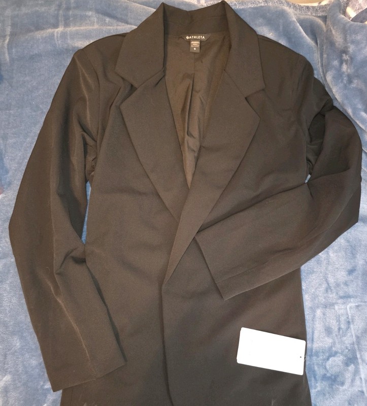Athleta Jacket Blazer 16 Black Endless Primatwill Tie Waist PrimaStretch