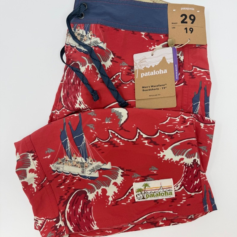 Patagonia Men’s Wavefarer Boardshorts 19 Inch Voyage Static Red Size 29 NEW