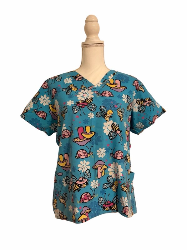 Scrub Wear Bees, Snails & Floral Print Nursing Medical Scrub Top Women’s Medium