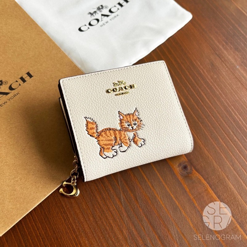COACH Snap Wallet & Card holder With Dancing Kitten Cat CC472 Outlet New