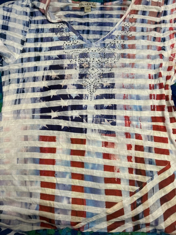 Live And Let Live L Patriotic, Womens Shirt Red White Blue Usa Asymmetrical 3070