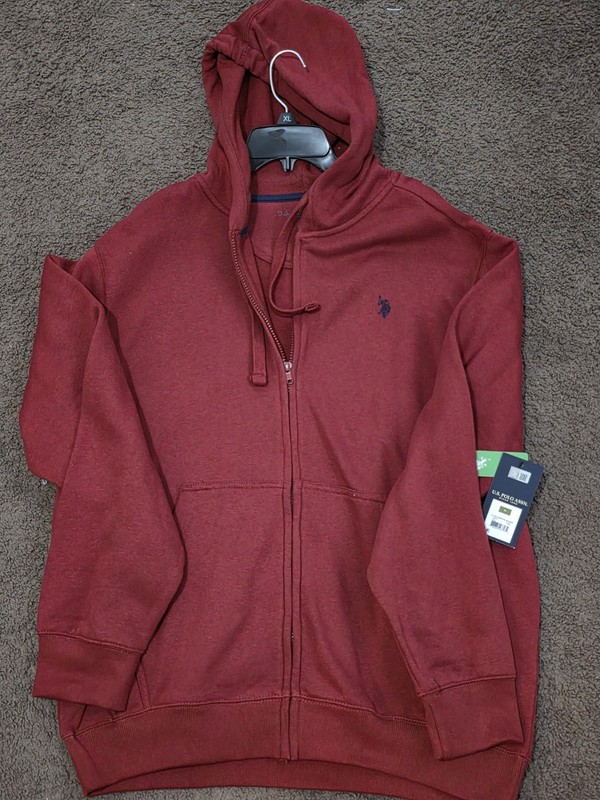 U.S. Polo Assn. Men’s Full Zip Hoodie XL Red Fleece Logo Zipper Pockets