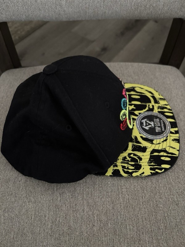 Good Vibes Top Level Smiley Face Graphic OSFM Cotton Flat Brim Cap Hat gallery