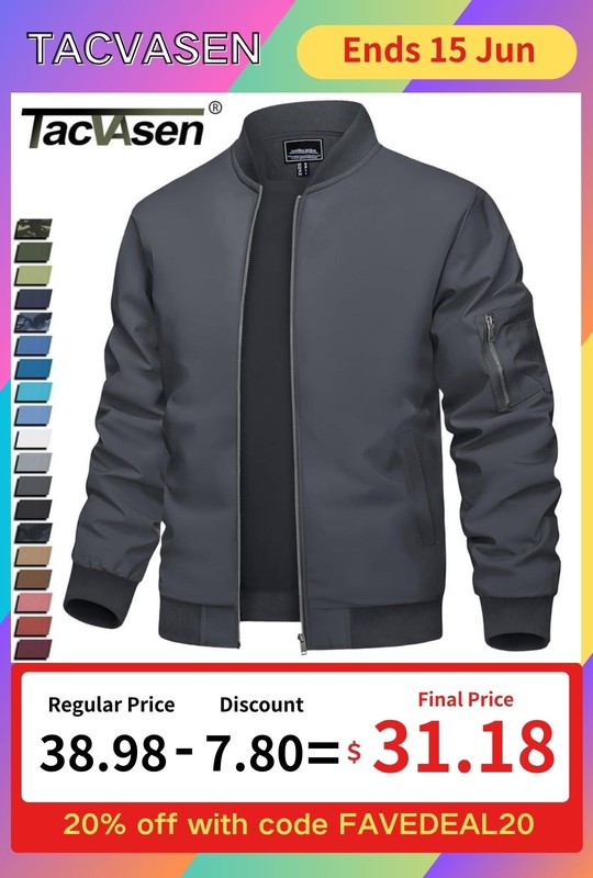Men's Lightweight Bomber Jacket Spring Fall Thin Casual Coat Full-Zip Work Coats gallery